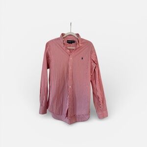 Ralph Lauren Red and White Striped Button Down Shirt